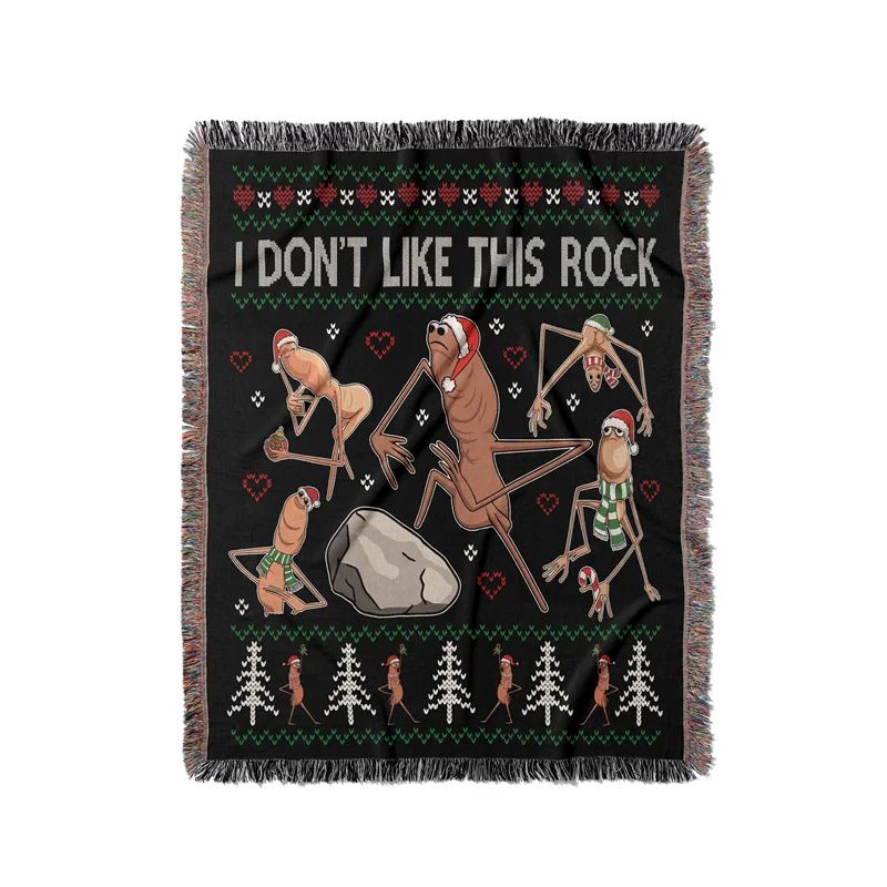 Gaslight Gatekeep Girlboss I Don't Like This Rock Christmas Marcus The Worm Funny Meme Jacquard Fringed Woven Throw Blanket