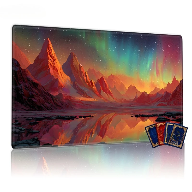 Colorful aurora mountain landscape game mat, suitable for collectible card games, board games and role-playing games