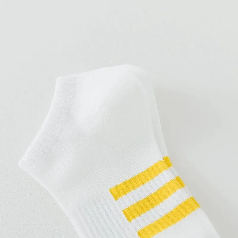 5 Pairs of White Cotton Socks for Men/women, with Rubber Bands on the Soles of the Feet, Free Size Spring Trendy Boat Socks