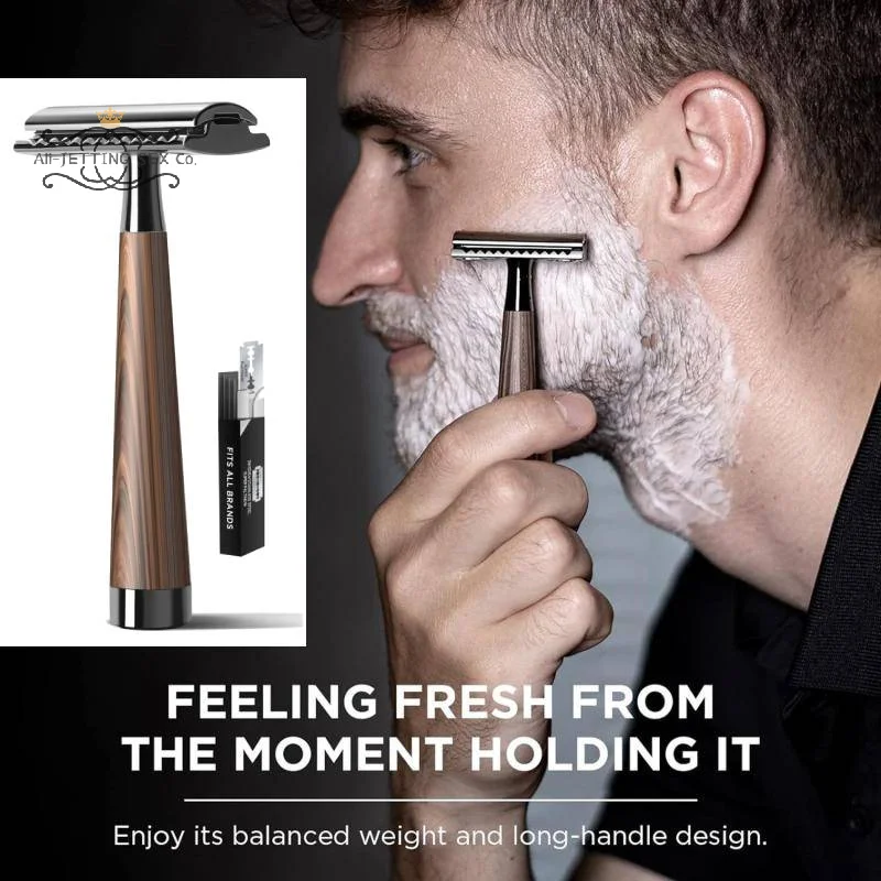 

Double Edge Safety Razor Faux Wood Zinc Alloy Handle Razor With 5 Stainless Steel Blades Heavy Duty Eco-Friendly Razor