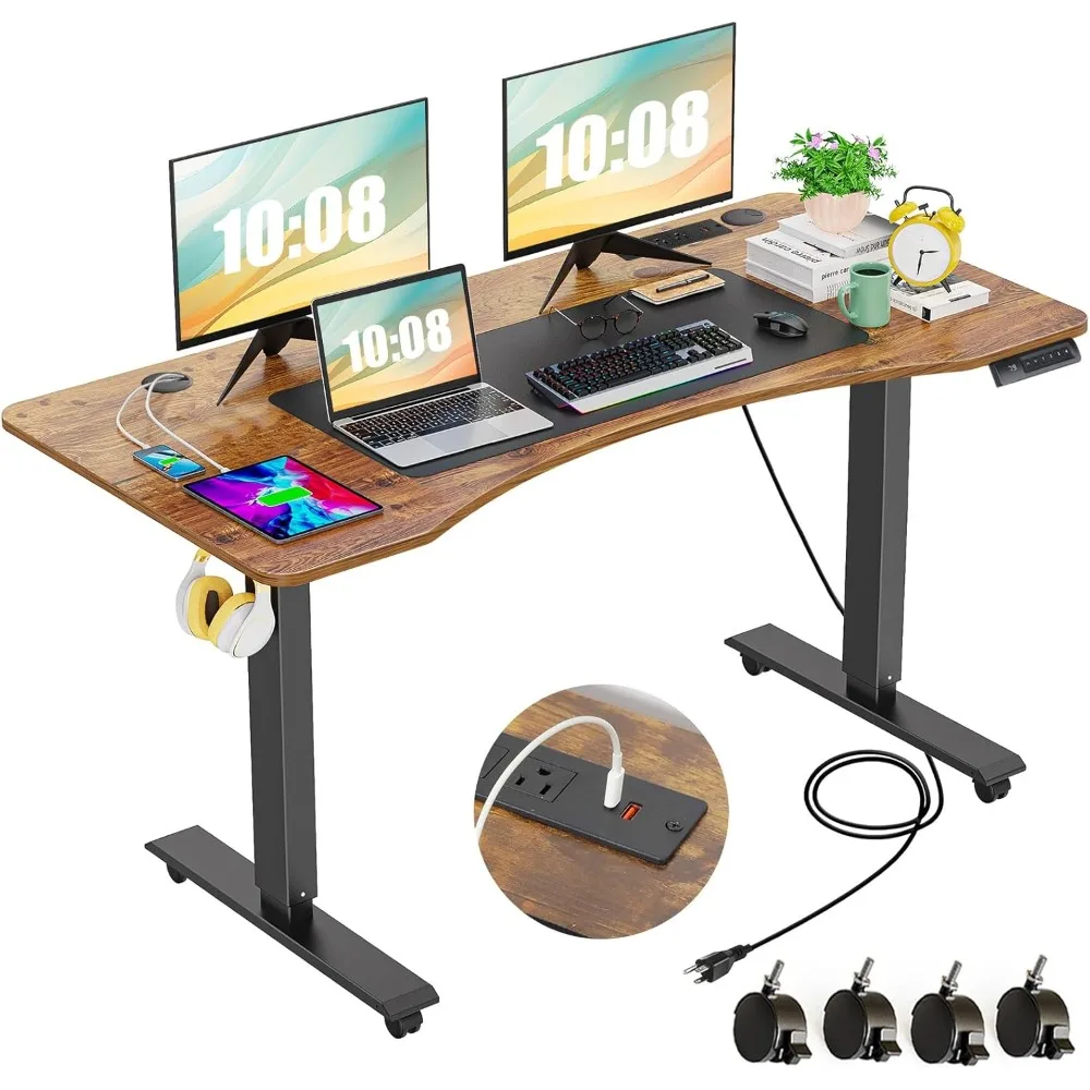 55 x 24 inch Standing Desk Electric Adjustable Height with Charging Station, Stand up Desk with Oversized Mouse Pad, Ergonomic