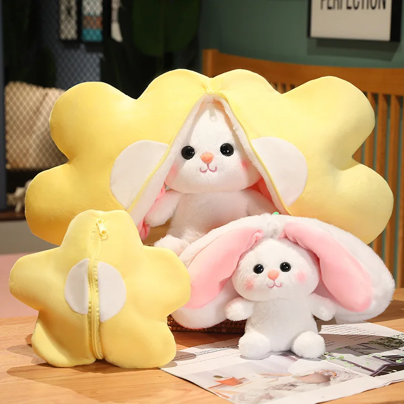 22/32/42CM Kawaii Transform Rabbit Plush Toys Lovely Plush Toast Carrot Sun Flower Holding Bunny Stuffed Soft Toy