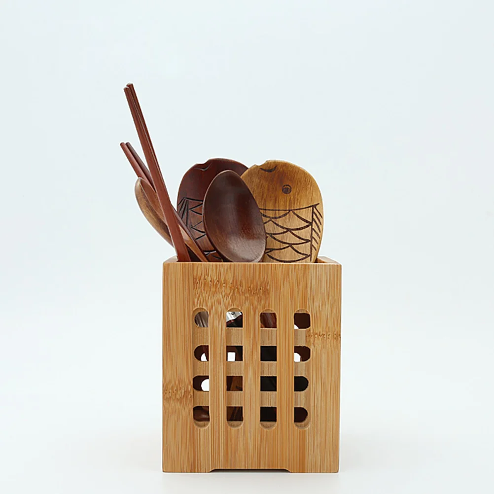 

2pcs Bamboo Chopstick Holder Cutlery Organizer Drain Holes Utensil Storage Rack Flatware Silverware Holder For Spoons Forks