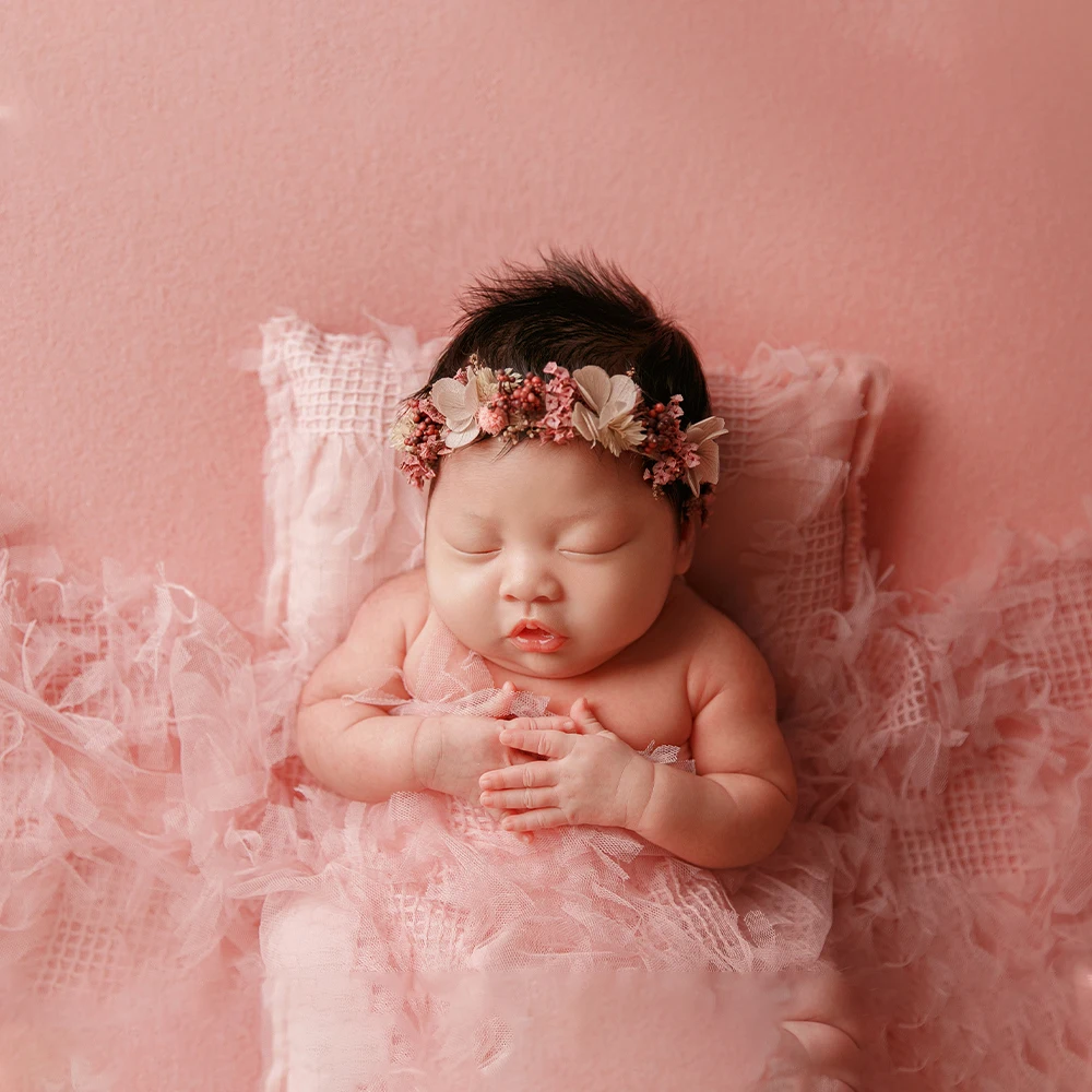 Accessoires de Prise de Vue pour Bébé, en Coton, Ours Rond, Chapeau à Beurre, Oreiller en Dentelle, Accessoires de Photographie, Thème Rose pour Studio Photo