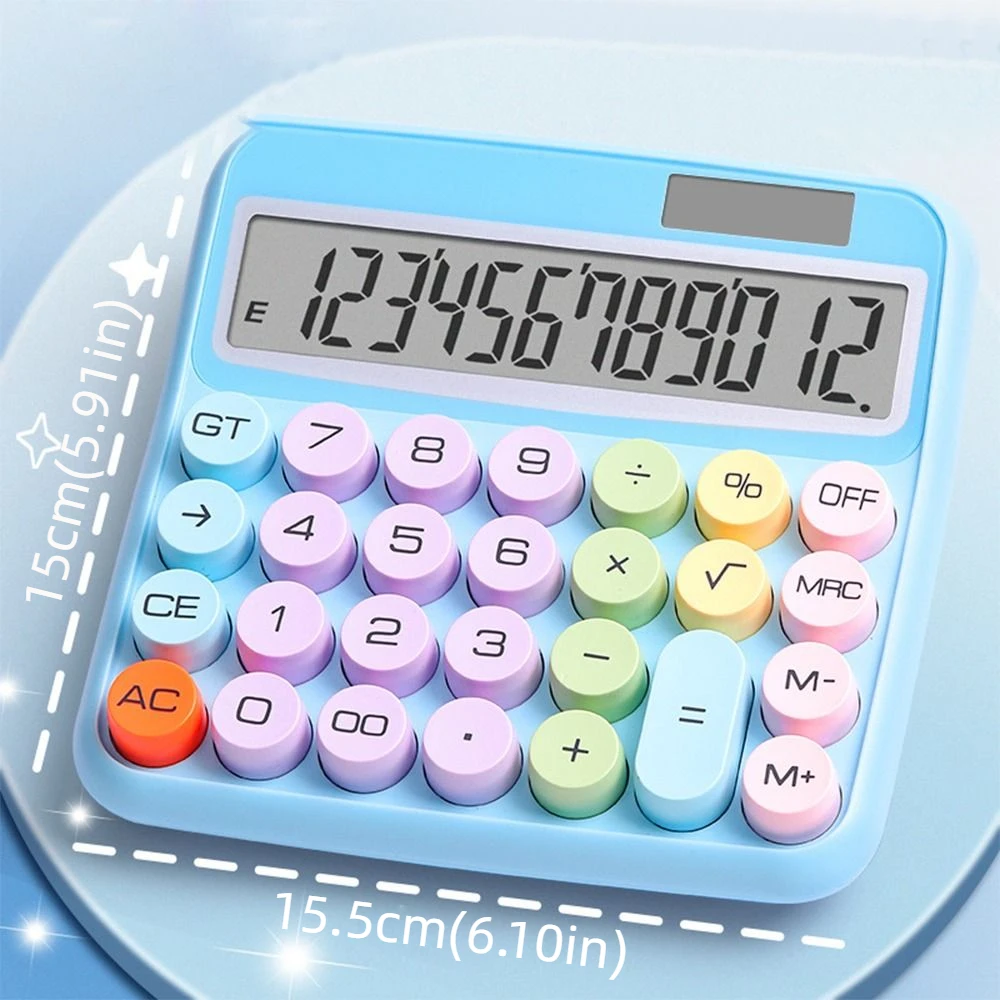 Solar Powered 12 Digits Calculator Widscreen Home Candy Color Calculator Mechanical Keyboard School Office Dopamine Calculator