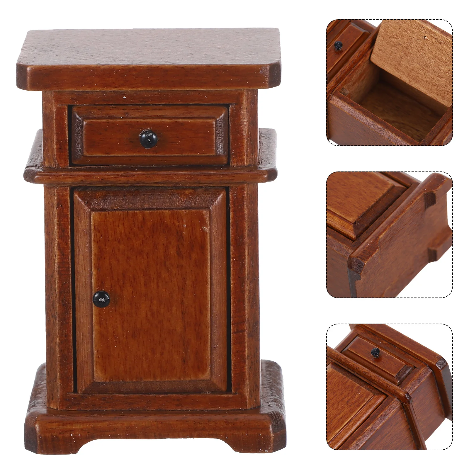 منضدة خشبية مصغرة لغرفة نوم بيت الدمى طراز عتيق خزانة بجانب السرير صغيرة من الخشب الصلب ملحقات أثاث صغير-