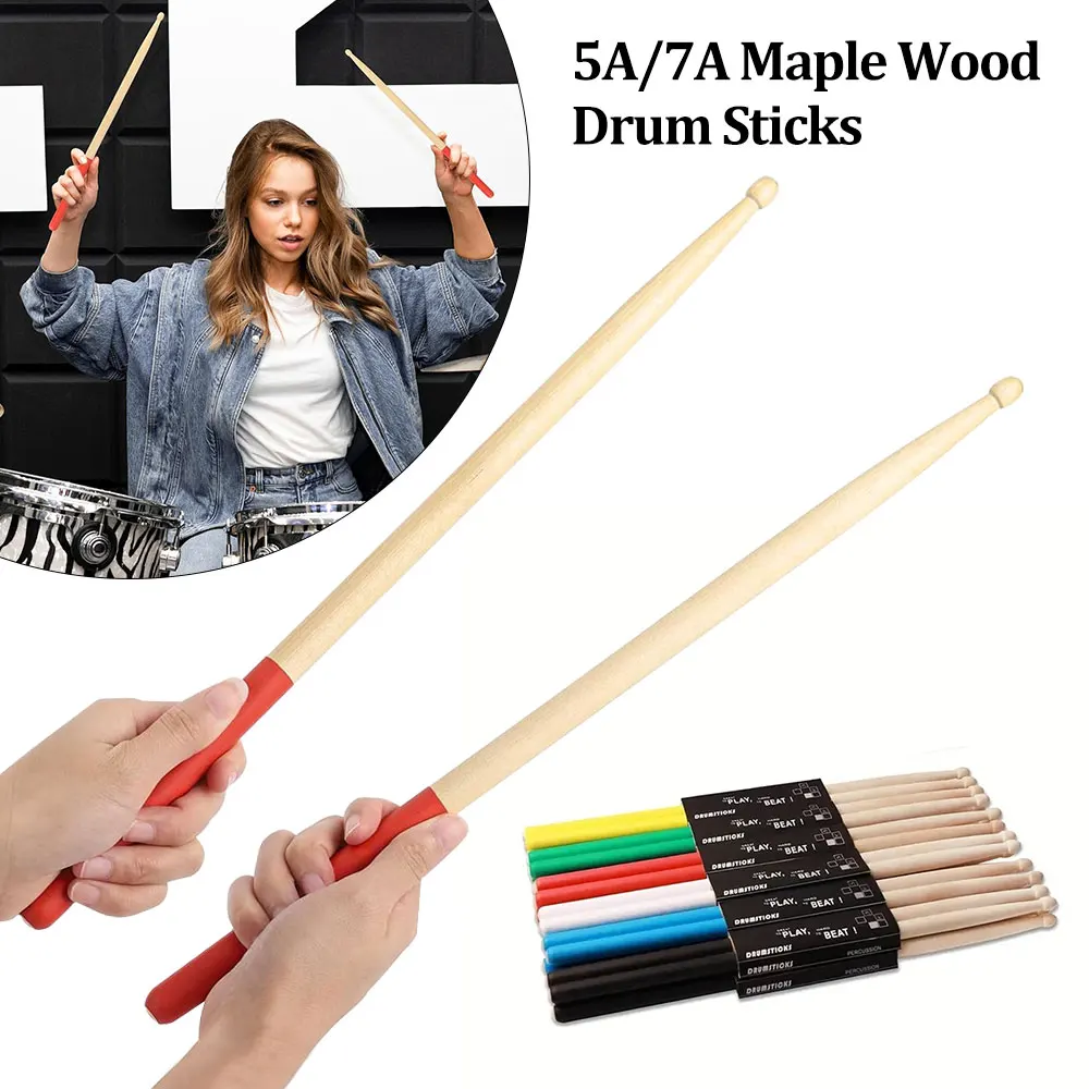 Baquetas de tambor de madera de arce 5A/7A con agarre de goma antideslizante, baquetas de punta clásica para tambores de Jazz/electrónicos/músicos/nare