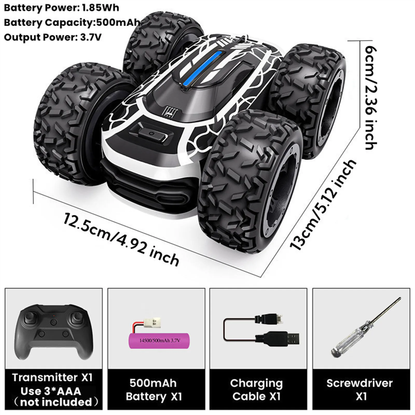 Mini Remote Control Car with Variable Colors Lights for Kids, 2.4GHz Rc Stunt Cars, 360°Rotating Double Sided RC Car Toys Black