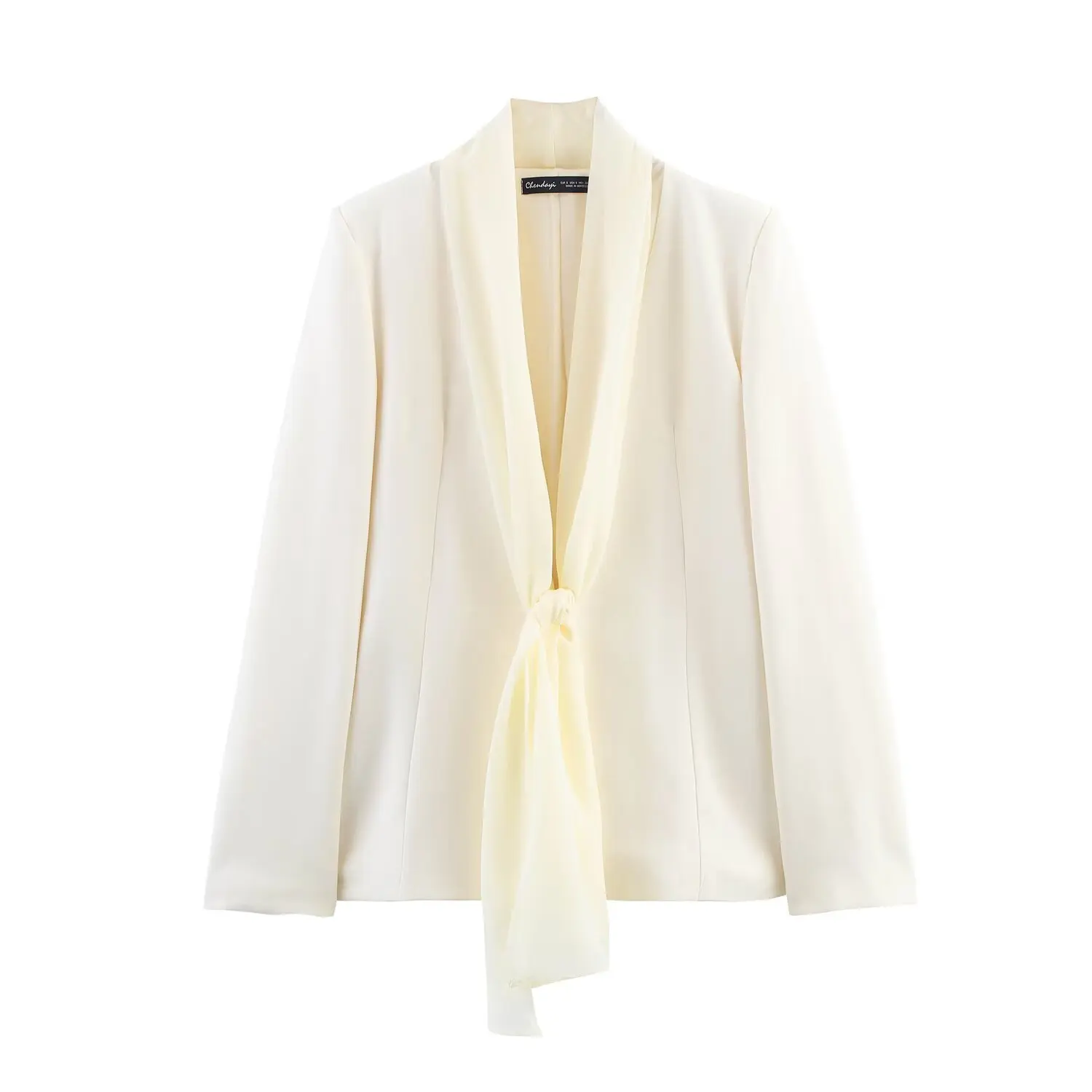 

2025 New Women's Clothing European and American Style Thin Scarf Decorated Textured Lapel Long Sleeve Jacket