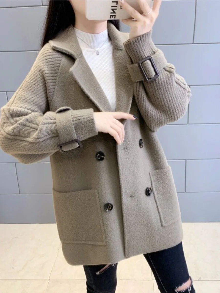 

Double-Sided Woolen Coat Thickened Medium-Length Loose Versatile Suit Collar Woolen Overcoat Multi-Piece Set Yang Jing LHn4ugzh
