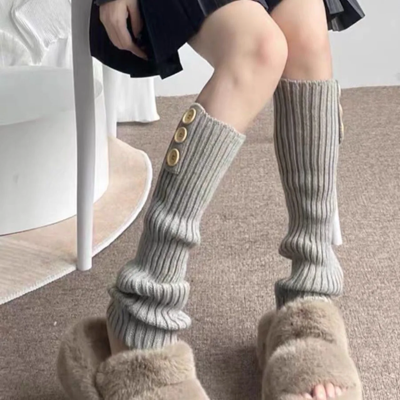 Socks Knitted Rad Autumn and Winter Warm Babes Pile Socks Buttons