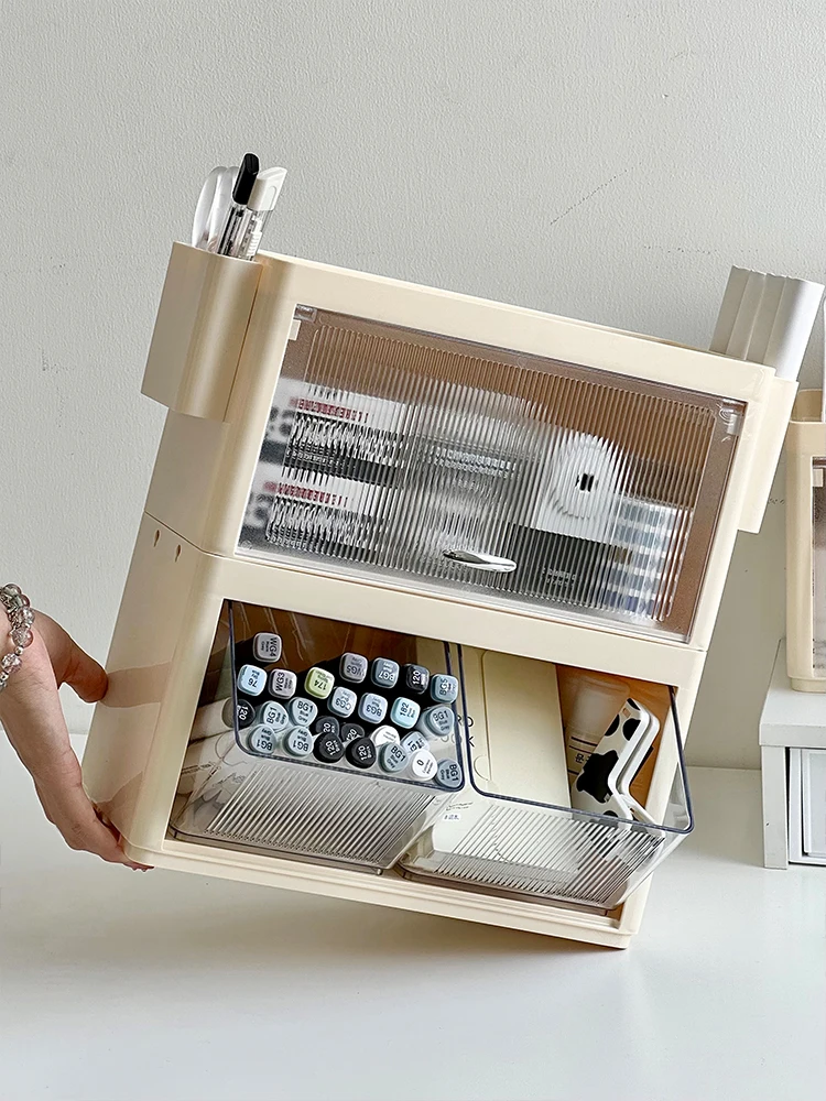 

Transparent Desktop Organizer Box Multi-Layer Storage Ra for Office Supplies Student Desk Clutter Sorting elf Dustproof