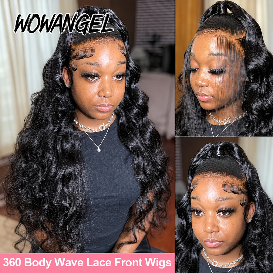 WOWANGEL 360 Full Lace Frontal Body Wave Wig Human Hair Invisi Drawstring Glueless HD Lace Preplucked Natural Hairline For Women