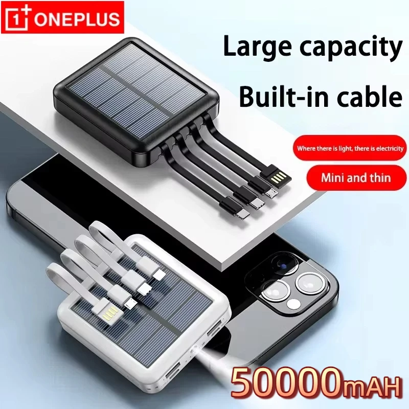 بنك الطاقة الشمسية 50000mah بنيت 4 كابلات محمول شحن سريع شاحن سعة كبيرة Powerbank آيفون سامسونج هواوي