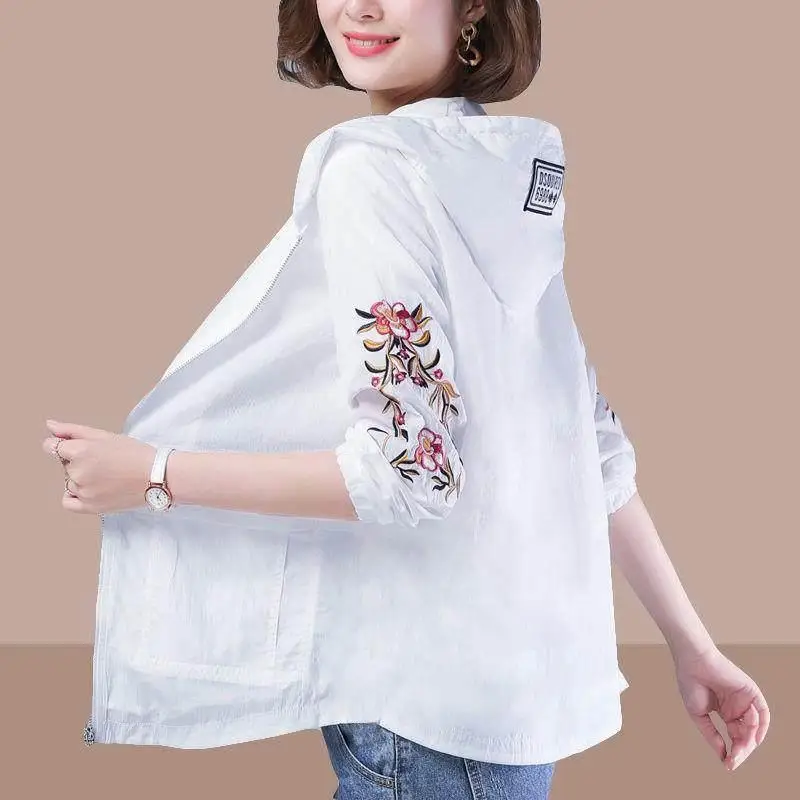 Women's Summer UV Protection Long Sleeve Embroidered Mesh Outerwear Fashionable Sunscreen Clothing Breathable Lightweight