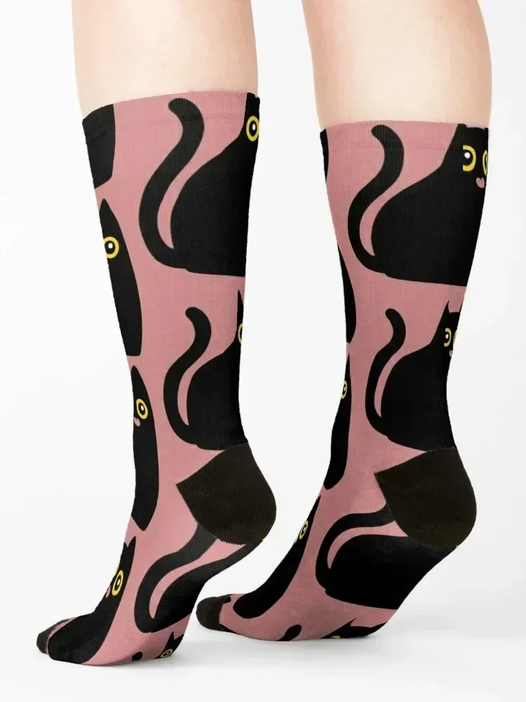 Gato negro con lengua hacia fuera Calcetines Medias regalos Calcetines Hombre Mujer