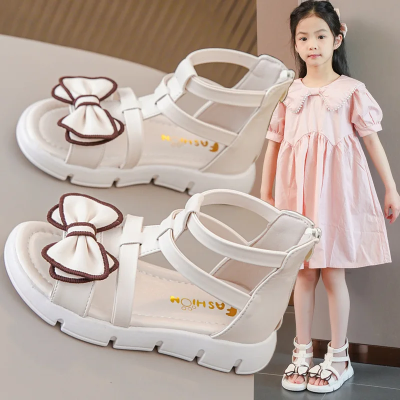 Girls Sandals Summer 2025 New Fashion Children Roman Shoes Middle and Large Children Soft Open Toe Little Girl Princess Shoes