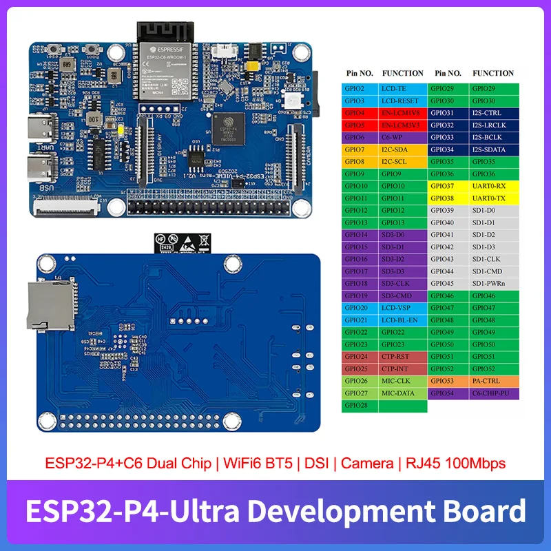 ESP32-P4 ESP32-C6 Ultra Dual-Chip Development Board for LVGL Arduino ESP-IDF Support DSI Screen Camera RJ45 100Mbps WiFi6 BT5