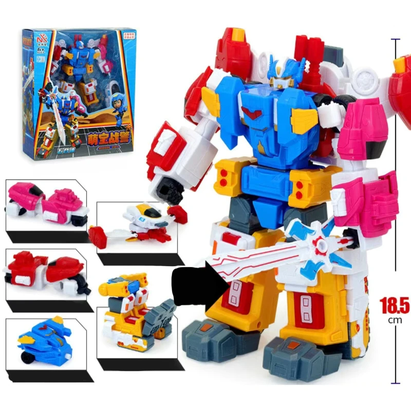 5 IN1 Robot trasformante 7 ''/18 cm Cute Baby Squad Action Figure Boy Raccogliere giocattoli e tempo libero Giocattolo per bambini Vacanze, regali di compleanno