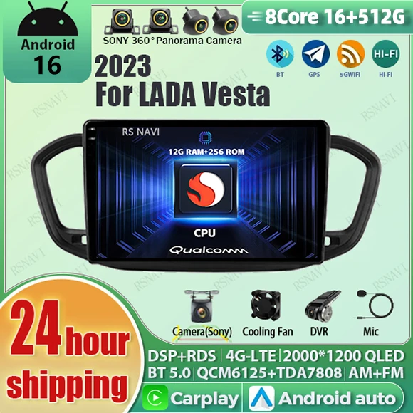 

Android 16 Carplay Auto Qualcomm 2K QLED Screen Car Radio Player For LADA Vesta 2023 Multmedia Navigation GPS 4G Stereo WIFI BT