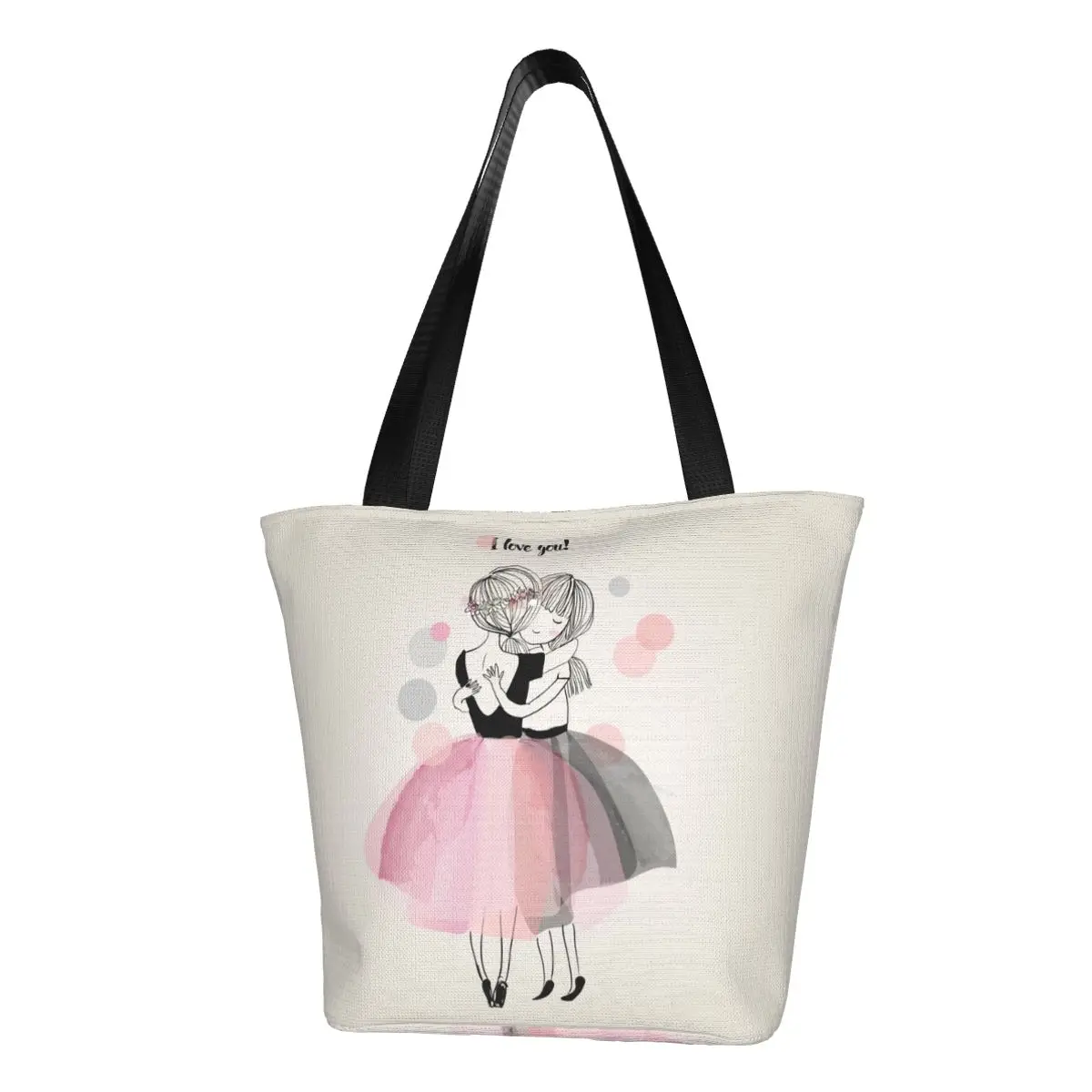 Recycling Pink Ballet Girl Shopping Bag Women Canvas Shoulder Tote Bag Durable Ballerina Dancer Grocery Shopper Bags