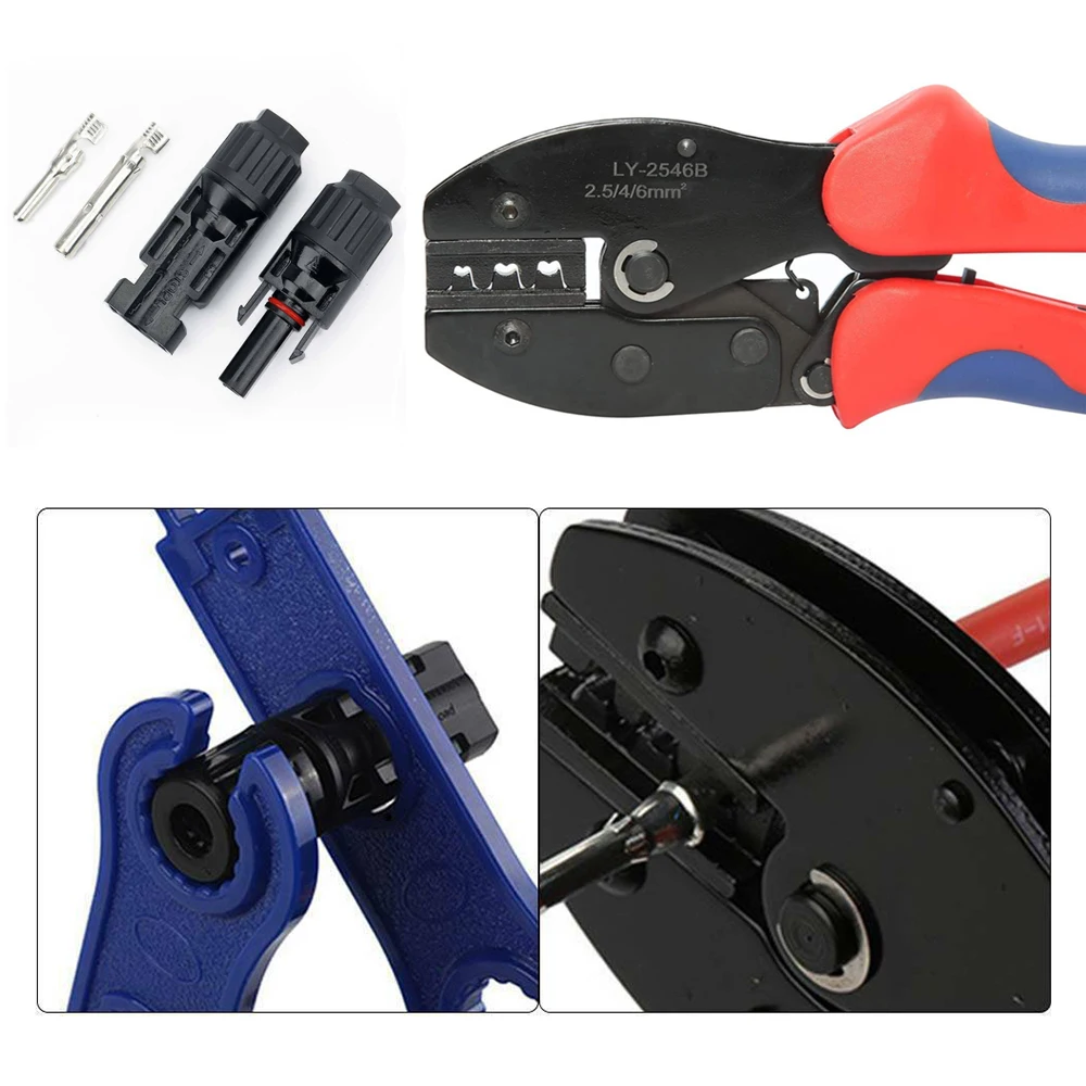 MC4 Solar Crimping Pliers Tools Kit for 2.5-6mm²/AWG26-10 Solar Panel PV Cable with 10 Set Male&Female Connectors Termianls Sets