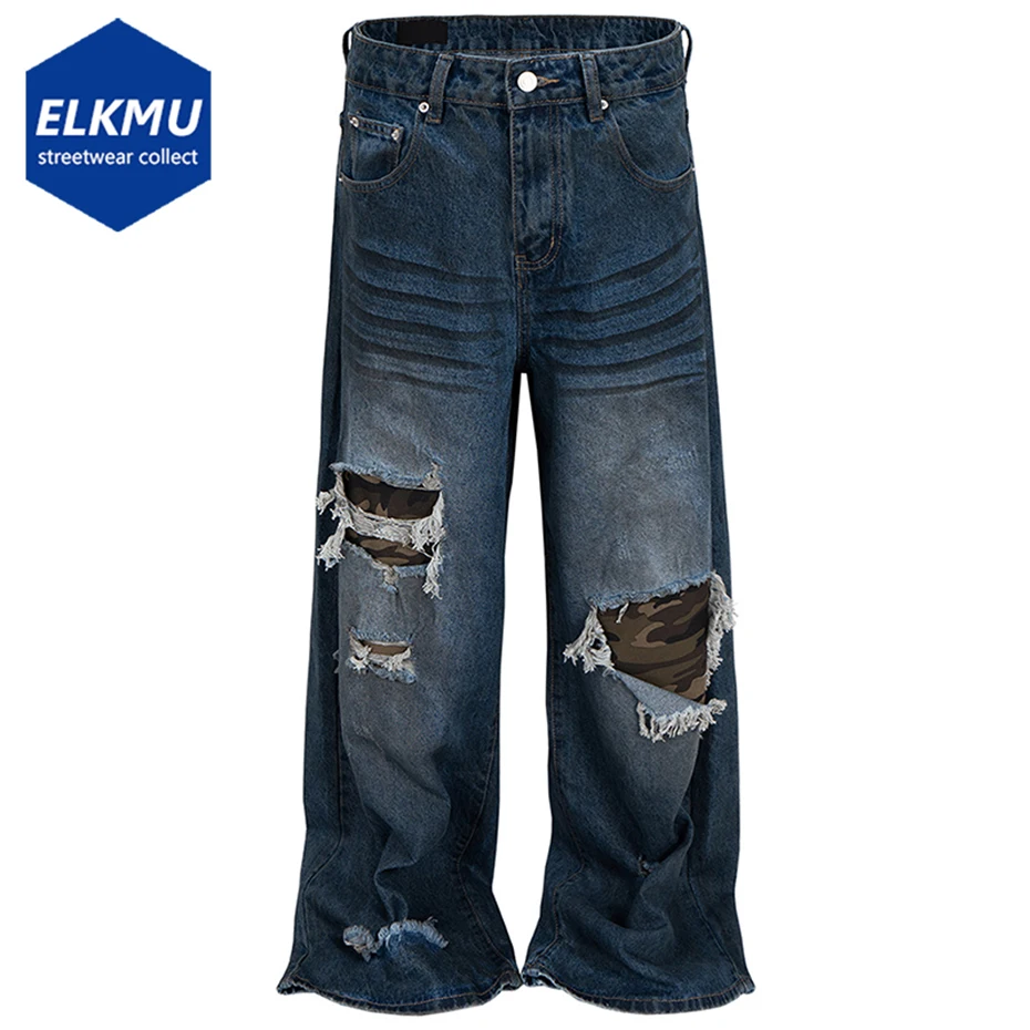

Camouflage Patchwork Vintage Baggy Jeans Loose Straight Denim Pants Men Streetwear Harajuku Hip Hop Jeans