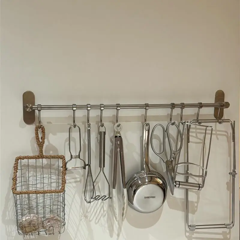304 Stainless Steel Kitchen Hook Wall Mounted Utensil Rail System Multipurpose Spoon Organizer Rack Space Saving Cookware Hanger