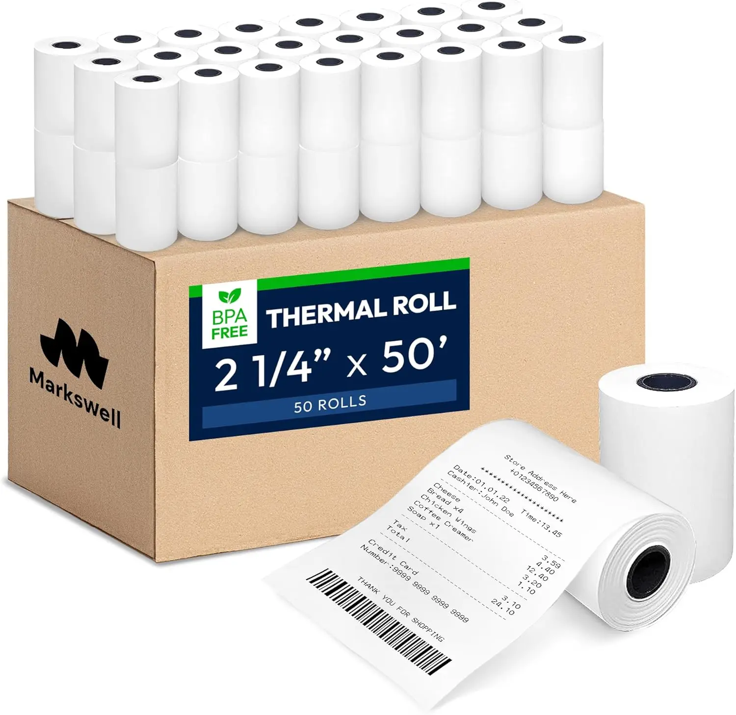 

2 1/4" x 50' BPA-Free Thermal Paper, 48 GSM for POS Printers & Credit Card Machines (50 Rolls)