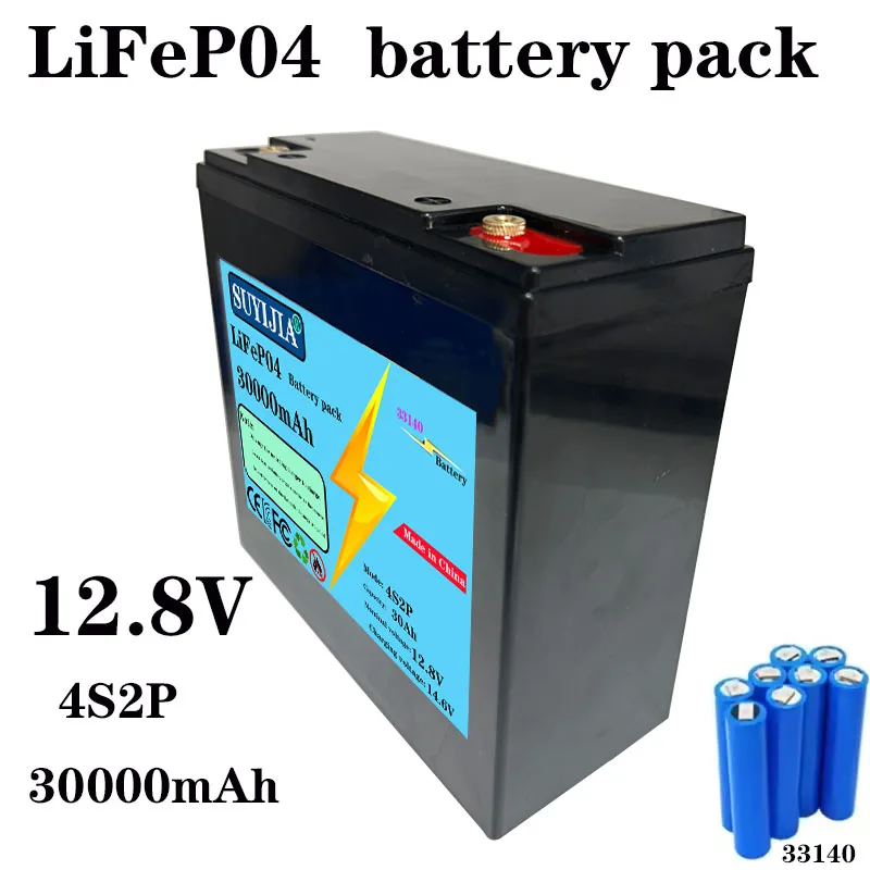 33140  LiFePO4  4S2P 12.8V Battery Built-in 100 msrv Rechargeable Iron Lithium Phosphate Solar Off Grid Battery 30Ah