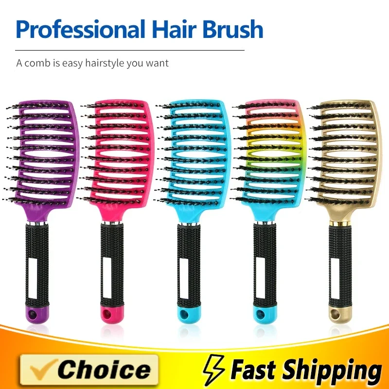 Bristle&Nylon Hair Brush Girls Hair Scalp Massage Comb Women Wet Curly Detangle Hair Brush for Salon Hairdressing Styling Tool