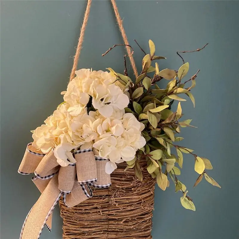 AA10RR Spring Wildflower Door Hanging Basket Wreath Spring Welcome Sign Easter Day for Front Door, Easter Decor