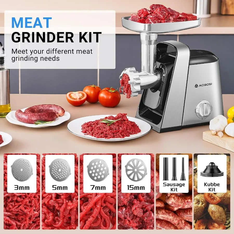HighPower 3000W Electric Meat Grinder with 6In1 MultiFunctionality for Home Kitchen: Includes 4 Slicing Blades 2 Shredding Blad