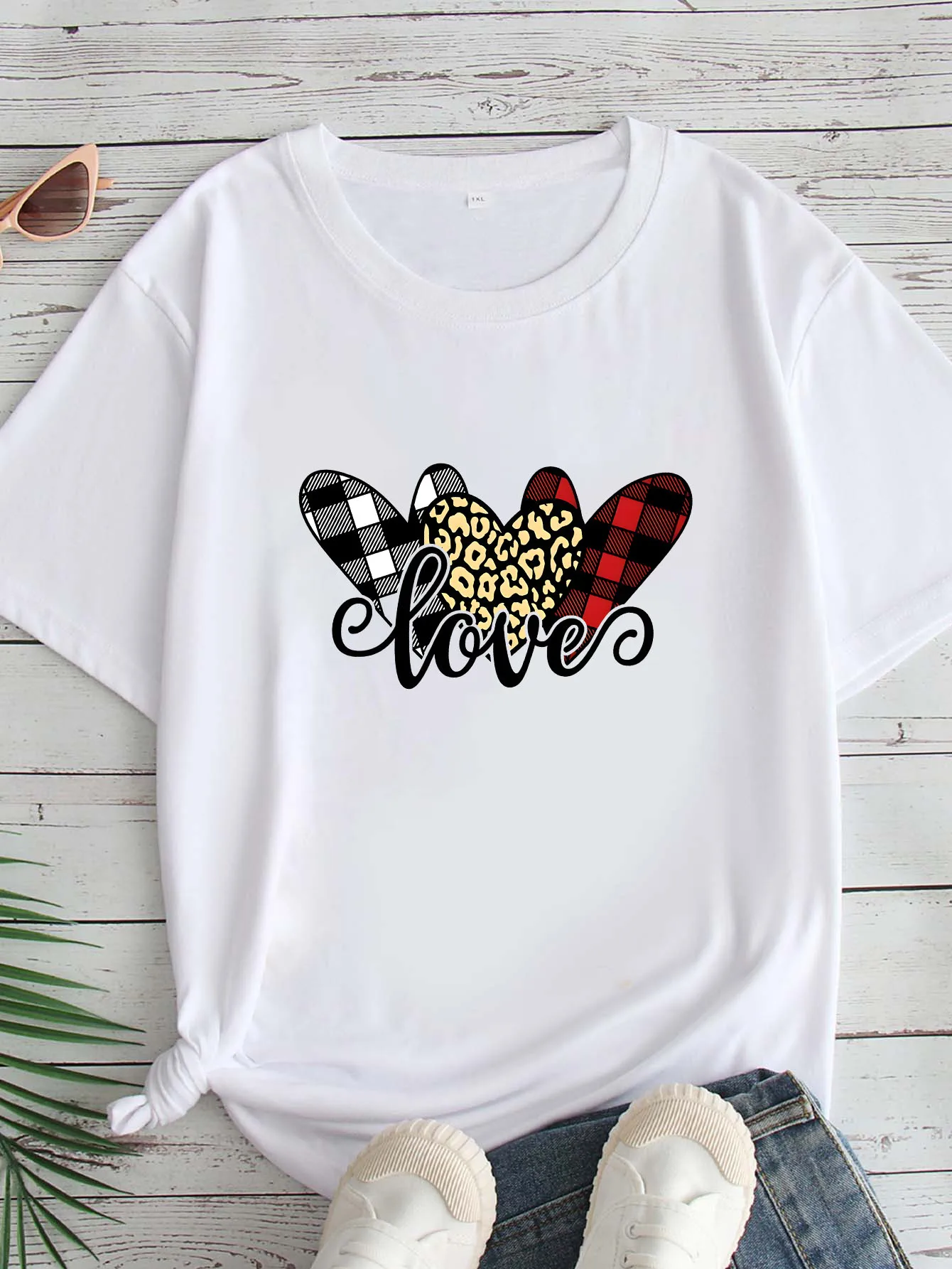 

Women's Large Size Printed round Neck Short Sleeve T-shirt 1-7XL Comfortable Casual Top in European Style