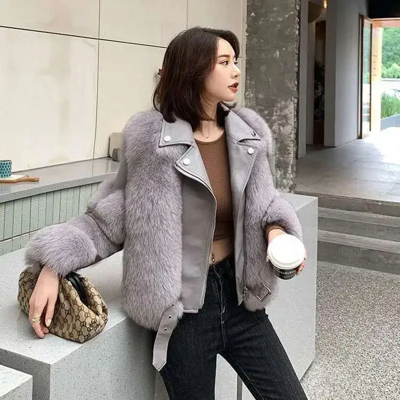 2023 New Full Leather High Imitation Fox Fur Temperament Casual Coat Female Fashion Loose Machine Slim Online Celebrity Fur Coat