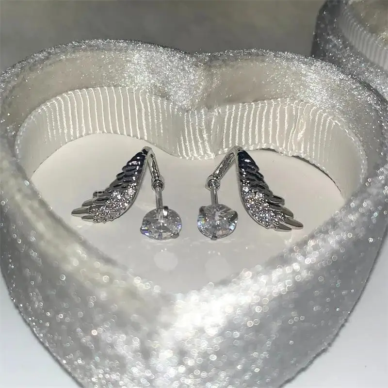 1pcs Silver Color Wing 316L Stainless Steel Ear Bone Nail for Women New Fashion Full of Rhinestone Earrings Accessories for Ear image 6
