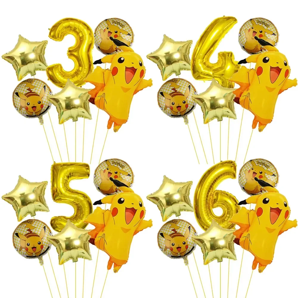 Globos de fiesta de Pokémon, juego de globos de aluminio con dibujos animados de Pikachu, decoraciones para fiesta de cumpleaños, juguete clásico para niños, regalos de aire, 6 uds.