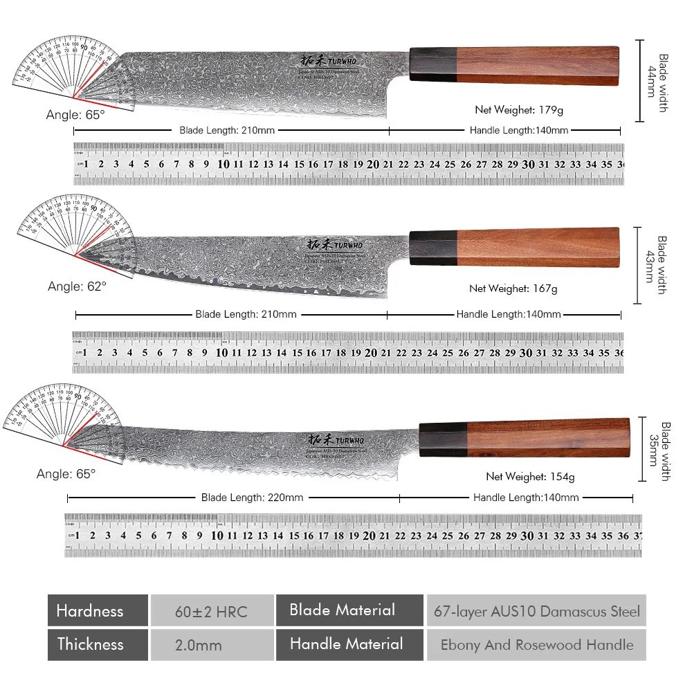 TURWHO Hand Forged Japanese Chef Knife Damascus Steel Kitchen Knives Santoku Sashimi Bread Utility Handmade Blade Cooking Tools