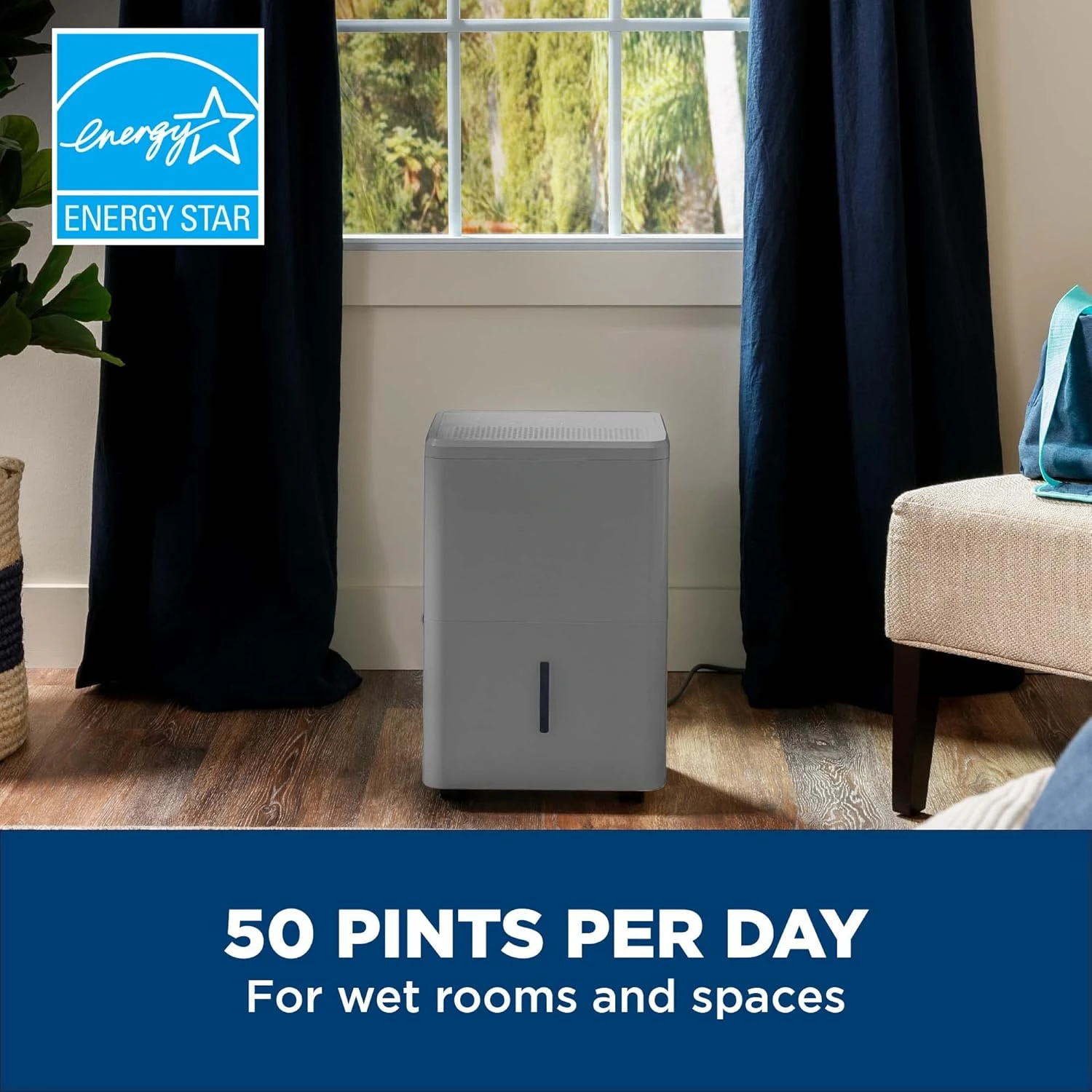 Energy Star Portable Dehumidifier, 50 Pint Daily Output with Pump and Drain Hose for Auto or Manual Drainage, Ultra Quiet