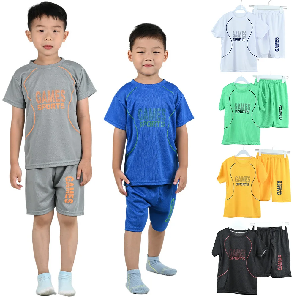 Boys Quick Dry T-Shirt Shorts Set Children Summer Athletic Breathable Running Suit 2-Piece Lightweight Sweat Comfortable