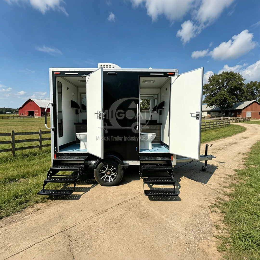 High End Mobile Toilet Trailer Built In Mirror Hand Dryer Sink System Dual Unit For Wedding Event Large Public Gathering