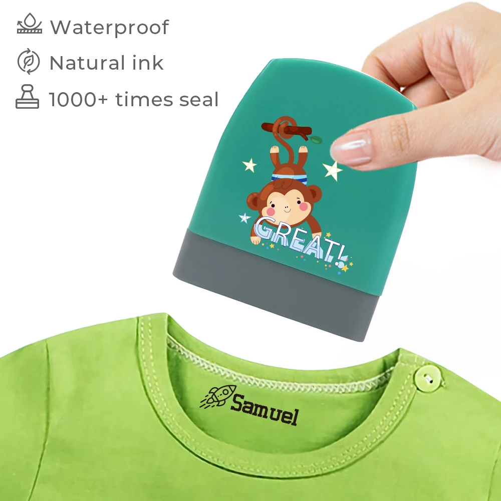 1 Stück personalisierbarer individueller Namensstempel, Tiermuster, ungiftiges Material, ideal für Schulbedarf und Stoffmarkierung