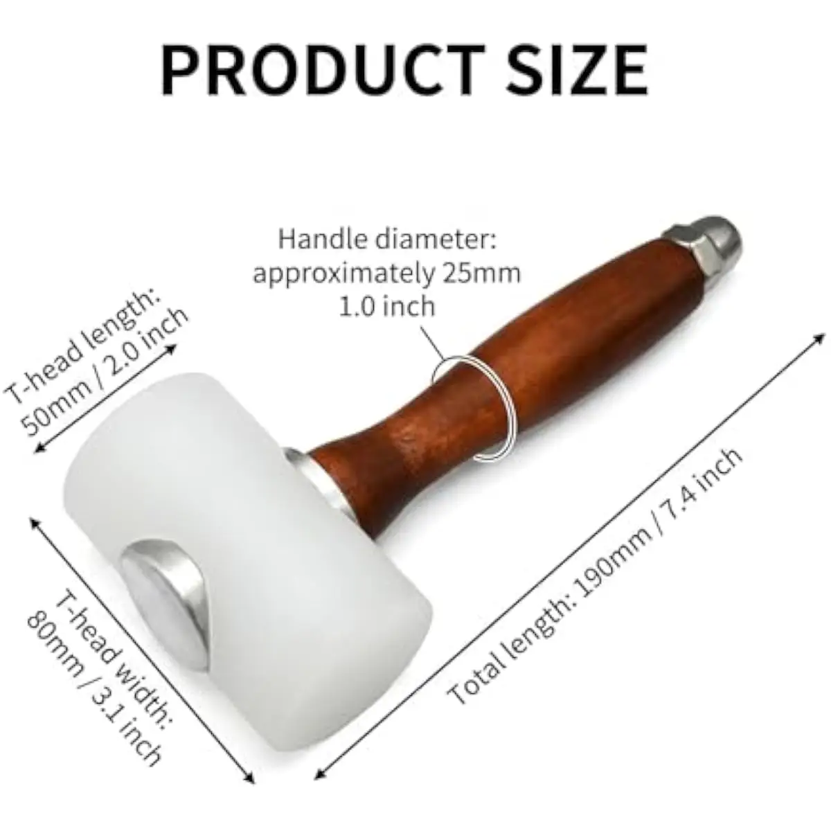 Leather Carving Mallet, 7.4 Inch Nylon T-Head with Solid Wood Handle - Wear-Resistant for Leathercraft DIY Carving Punching