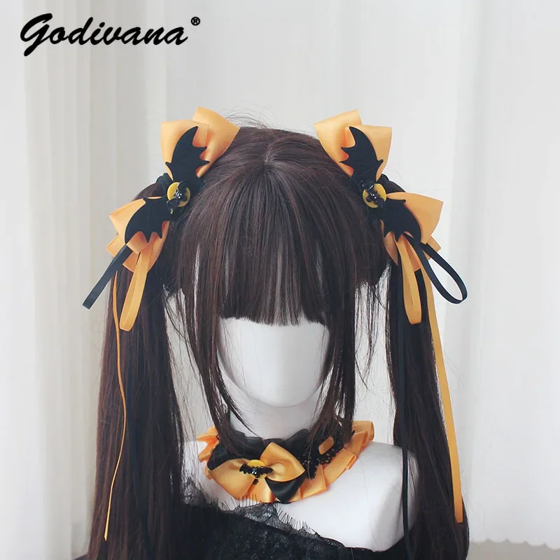 

hot Girl Bat Demon Wings Halloween Hairpin Women A Pair of Hairclips Lolita Sweet Ribbon Side Clip Horse Tail Hair Accessories