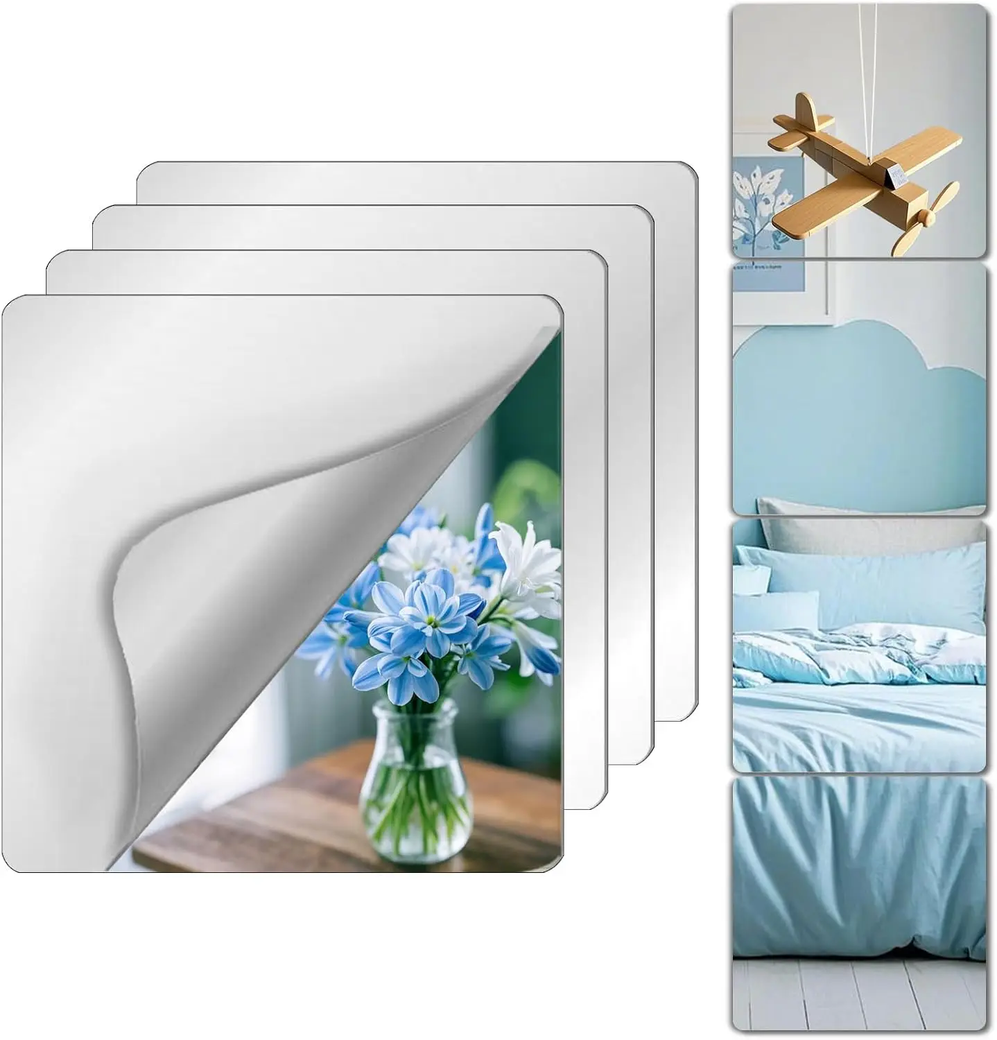 

Unbreakable Mirror Tiles, 8PCS 12”x12” Peel And Stick on Mirror for Wall Mirrors Decorative, Toddlers for Kids Bedroom