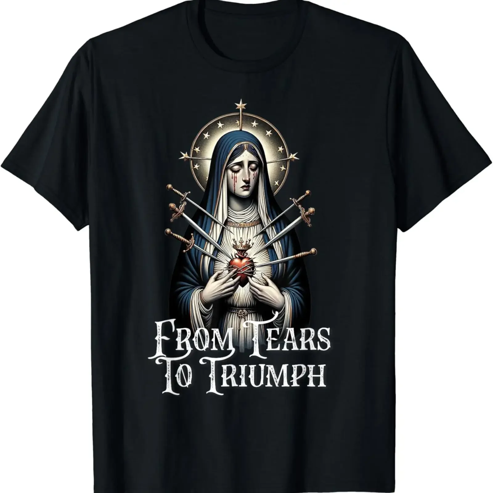 T-shirt unisexe Mater Dolorosa Notre-Dame des Douleurs Vierge Marie Catholique vintage délavé respirant légèrement extensible pour homme