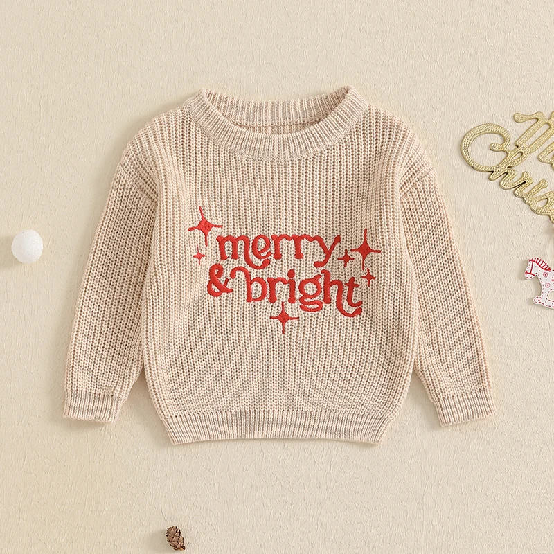Baby Christmas Sweaters Long Sleeve Star Letter Embroidery Knit Pullovers Infant Jumper Tops