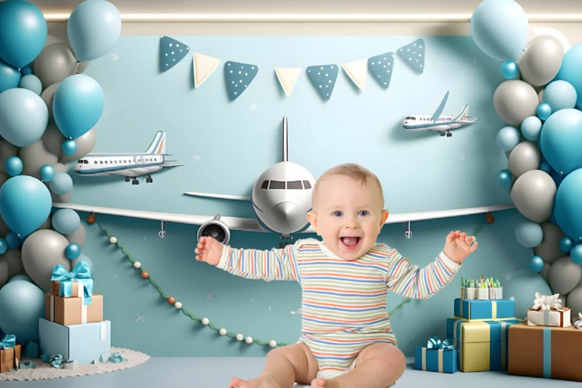 Plane Background for Photography Airplane Birthday Party Decorations Blue 1 Year Old Baby Boy Photozone Portrait Photo Backdrop