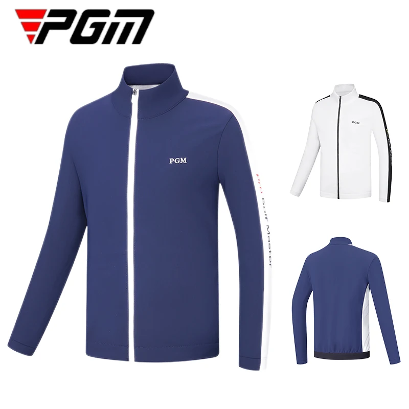 

PGM Children Windproof Golf Jackets Golf Windbreaker Full Zipper Warm Tops Kids Patchwork Light Outwear Stand Collar Casual Wear