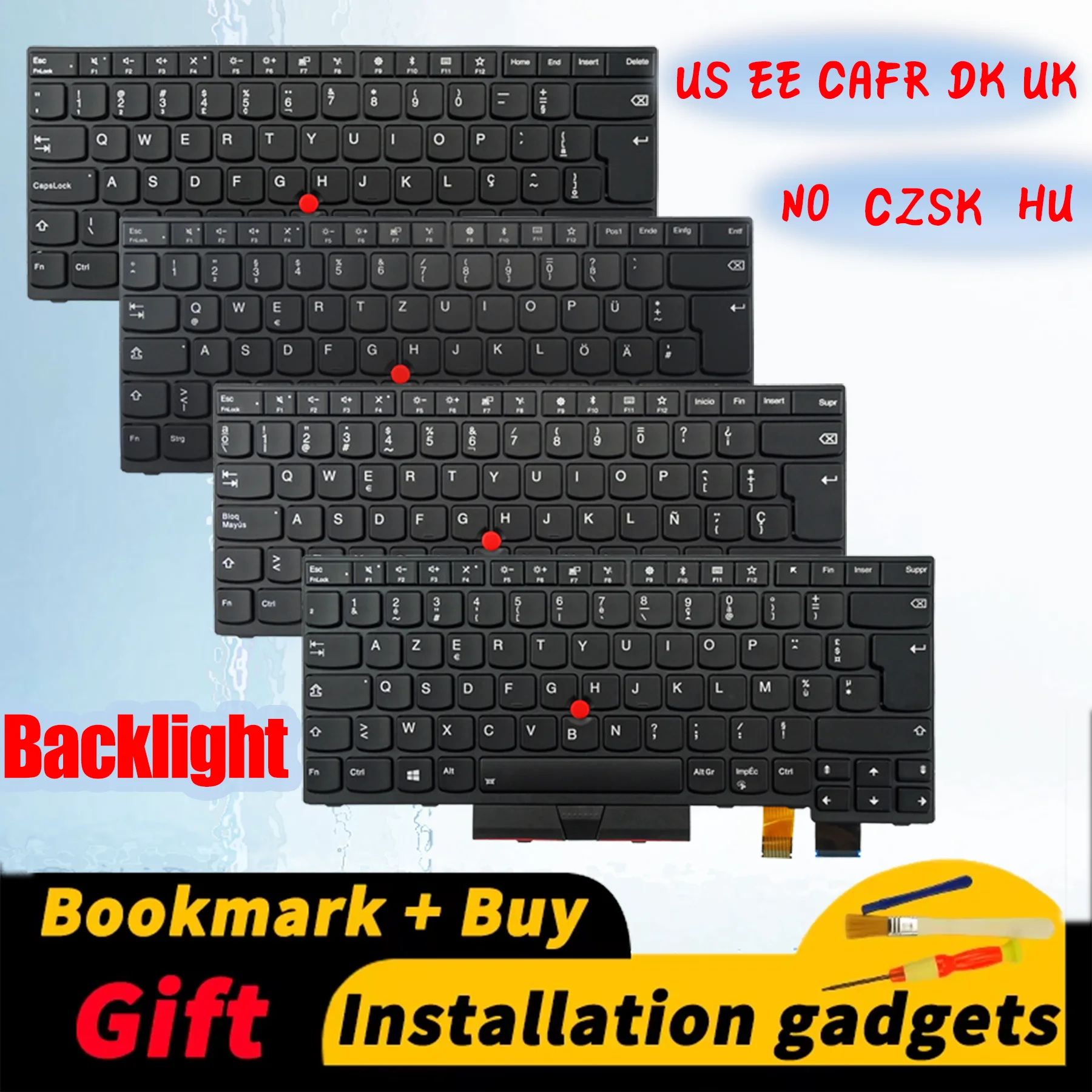 Teclado retroiluminado en inglés estadounidense, canadiense, francés, checoslovaco, danés, estoniano, húngaro, noruego y británico para Lenovo ThinkPad T470/T480/A475/A485